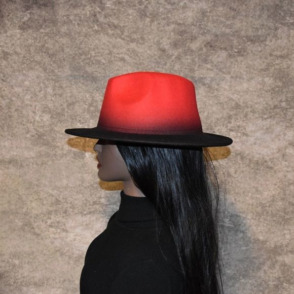 Red and Black Gradient Fedora Hat - Picture 2 of 4